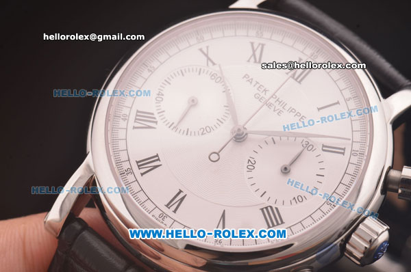 Patek Philippe Calatrava Swiss Valjoux 7750 Manual Winding Movement Steel Case with White Dial and Black Roman Numeral Markers - Click Image to Close